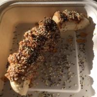 Banana Boat · Banana with house-made peanut butter, hemp seed, chia seed, and a drizzle of local and raw h...