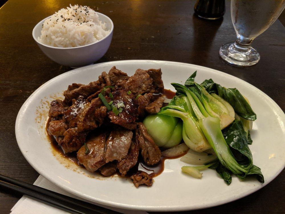 Korean Beef · Tender slices of our Korean-style marinated beef served with wok-seared baby bok choy. Served with choice of white or brown rice. 