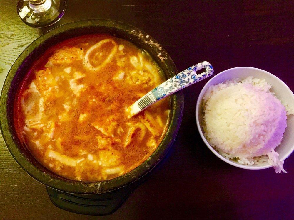 Korean Soft Tofu Soup · Soondubu jjigae. Traditionally served piping hot with raw egg.