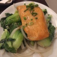 Miso Salmon · Served with wok-seared baby bok choy. Served with choice of white or brown rice. 