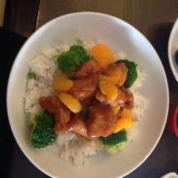Orange Chicken · Crispy chunks of chicken breast tossed in a flavorful sauce with mandarin oranges and a hint...