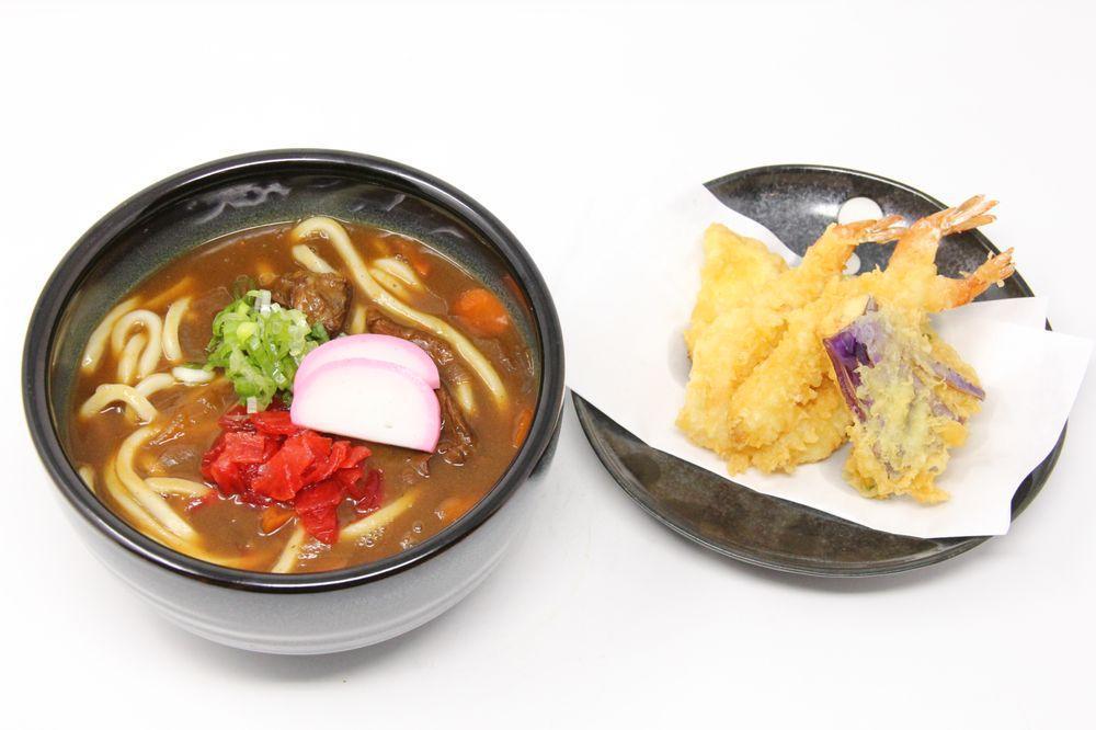 Katsu Curry Udon · Curry udon with beef and breaded pork cutlet.