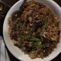 Chinese Sausage Fried Rice · Chinese sausage, veggies, egg, and fried rice.