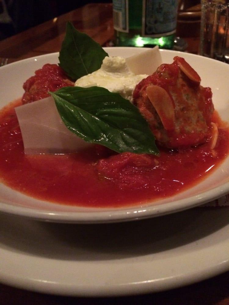 Polpettine · Beef and pork meatballs, ricotta and pomodoro sauce.