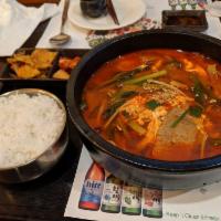 Yukgaejang · Spicy soup made from shredded beef with scallion.