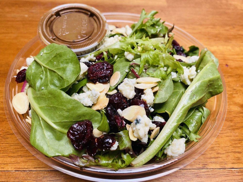 Cranberry and Almond Salad · Mixed greens, cranberry, almond, Gorgonzola, red onion and balsamic vinaigrette.