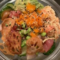 Rainbow Bowl · Ahi tuna, salmon, marinate tuna, green onion, edamame, cucumber mixed with Japanese citrus s...