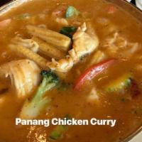 Panang Curry · Coconut curry with red chili paste, bell pepper, green bean, and carrot. (curry base contain...