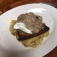 Meatloaf · Golden Rule Farm grass-fed beef meatloaf on organic smashed potatoes topped with organic cre...