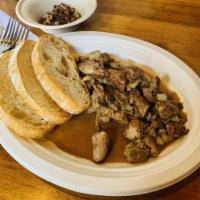 Chicken Livers · Campo Lindo Farm chicken livers sauteed in a sweet vermouth organic butter with house cured ...