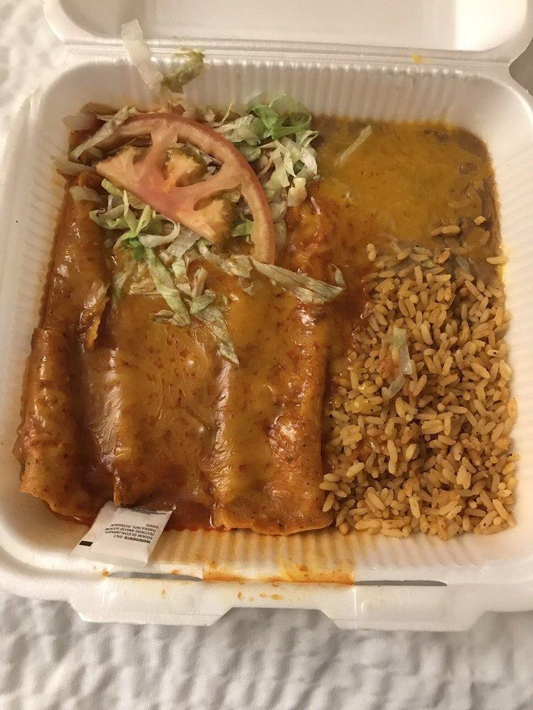 Enchilada Plate · 3 rolled cheese enchiladas smothered in your choice of Chile with beans and rice on the side