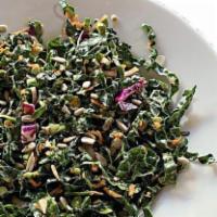 Kale Salad · Large. Fresh kale, muddled in lemon juice, with shredded carrots, cabbage, and red onions, t...