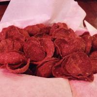 Pepperoni Chips · Crispy fried pepperoni served with a choice of homemade dipping sauce. Includes 1 dressing o...