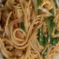 Chili Garlic Noodles · noodles sauteed in chili garlic sauce and tossed with fresh vegetables