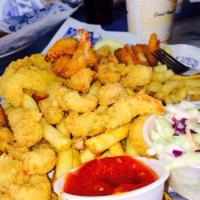 Seafood Platter · Fried catfish, gulf shrimp, and crawfish tails served with choice of side, cocktail sauce, t...