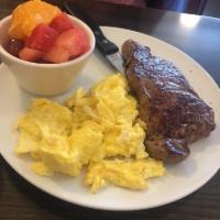 Steak and Eggs · 8 oz. New York steak cooked to your liking, 3 eggs any style and breakfast potatoes, hash br...