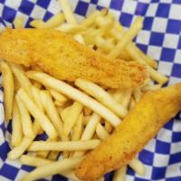Kids Chicken Strips · 3 pieces. Served with fries and a small drink.
