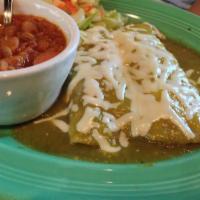 Chile Relleno · Whole poblano pepper egg battered, stuffed with your choice of picadillo, pollo, or queso fr...