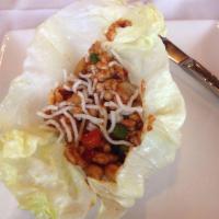 Chicken Lettuce Wraps · Served with crispy rice noodle, crushed roast peanuts and special plum sauce.