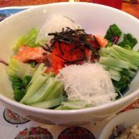 Chirashi · Assorted raw fish on sushi rice.