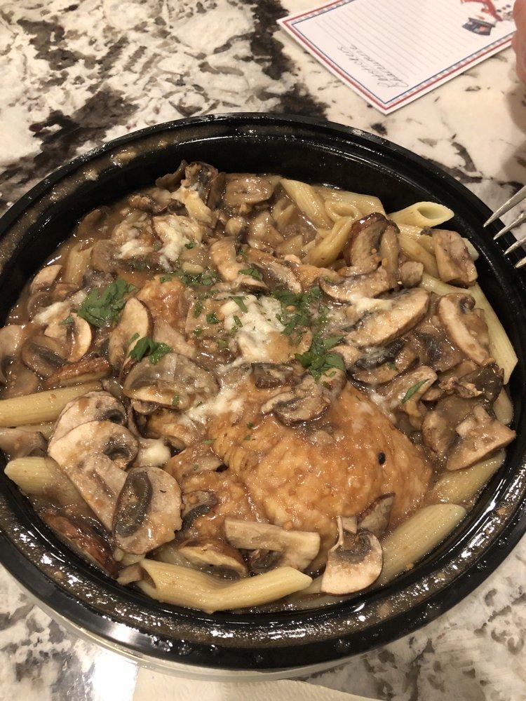 Chicken Marsala · Served with sauteed mushrooms in sweet marsala wine. served over penne