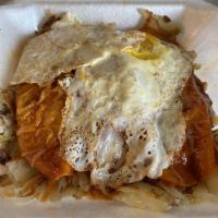 Enchilada Skillet · Eggs any style, 2 Jack cheese enchiladas, and red sauce.