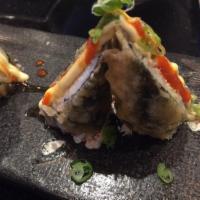 Volcano Roll · 6 pieces. Tuna, crab and cucumber deep fried served with sweet and spicy mayonnaise sauce.