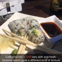 California Roll · Crab salad, avocado and cucumber, topped with sesame seeds. 