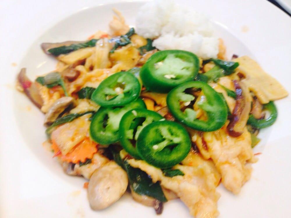 Basil Chicken · Garlic, bamboo shoots, shiitake mushrooms and scallions. Medium spicy.
