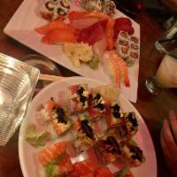 Sashimi · 3 tuna, 2 whitefish, 2 salmon, 2 yellowtail, 2 albacore tuna and kani cucumber. Served with ...