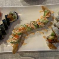 5 Pieces Shrimp Tempura Roll · Shrimp tempura, cucumber, avocado, mayo and masago.