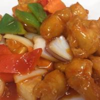 Sweet & Sour Chicken · Sweetened sauce with  vinegar base.