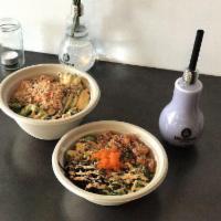 Ahi Tuna Bowl · Tuna, cucumber, Hjiki seaweed, green onion, sweet onion seaweed salad, masago, furikake, was...
