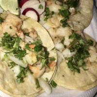 Shrimp Tacos · Order of 3 tacos: contains cilantro,onions, tomatoes and lettuce