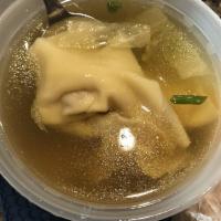 Wonton Soup · Housemade Chinese dumplings with minced pork and shrimp filling in soup.