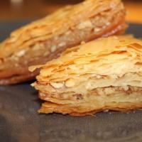 Baklava · layers of filo dough filled with chopped nuts & sweetened with honey. *contains nuts*