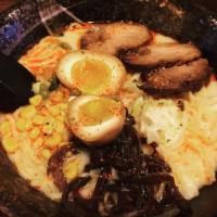 Red Tonkotsu Ramen · Chashu, egg and daily vegetable with spicy pork soup base.