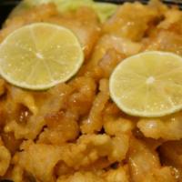 Lime Chicken · Lightly breaded tender pieces of chicken drizzled in our homemade creamy and tangy lime sauce.