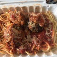 Meatball Spaghetti · Rich zesty Italian red sauce just like mama used to make. Served with homemade breadstick. P...