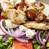 Greek Salad · Lettuce, tomato, onion, black olive, feta cheese, balsamic and cucumber.