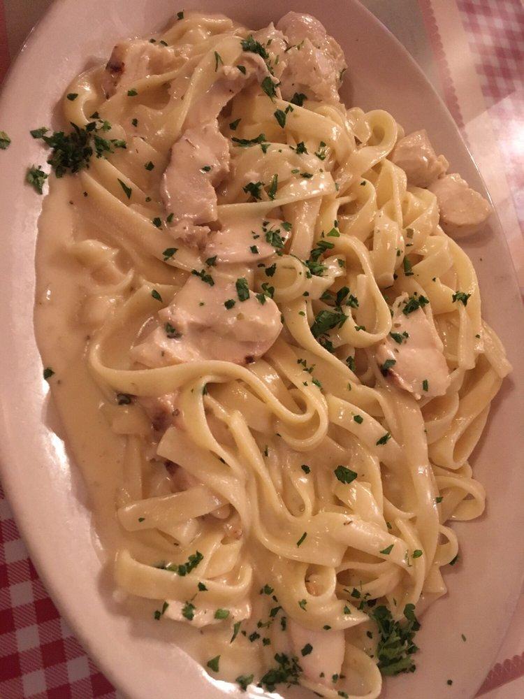 Fettuccine Alfredo · Choose from Regular Alfredo or Mezza Mezza (alfredo and marinara mixed) for additional charge, Add Grilled Chicken for an additional charge. Add pesto for an additional charge.