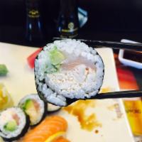 Kanihama Roll · Raw. Yellowtail, real crab, avocado, and green onion.