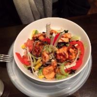 Healthy Bowl · Grilled salmon with mixed grains and beans, shredded mango, avocado, pickled ginger, bean sp...