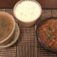 Andhra Mamsam Iguru · goat meat cooked with Andhra chili and spices.