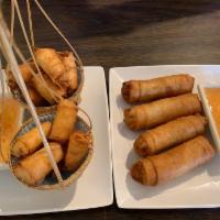 Spring Rolls · Rolls filled with Minced chicken, black mushrooms, glass noodles, carrots, green onion and c...
