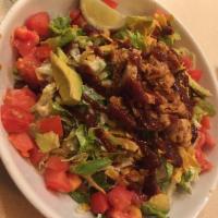 The Original BBQ Chicken Chopped Salad · Black beans, sweet corn, jicama, fresh cilantro and basil, crispy corn tortilla strips, Mont...