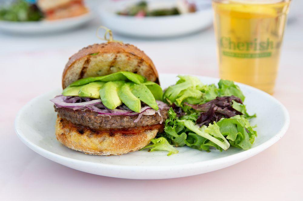 Vegan Impossible Burger · Butter Lettuce / Tomato Jam / Avocado / Shaved Red Onion / Chive Veganaise / Noble Vegan Bun
GFO DF  V