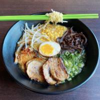 Miso Ramen Soup · Pork broth with a traditional miso base, green onion, pork chashu belly, corn, bean sprouts,...