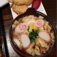Seafood Udon Soup · Shrimp, scallop, fish cake udon noodle soup with mixed vegetables.