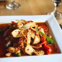 Ginger Lover · Stir-fried meat with ginger, carrot, onion, mushroom, baby corn, and bell pepper.
